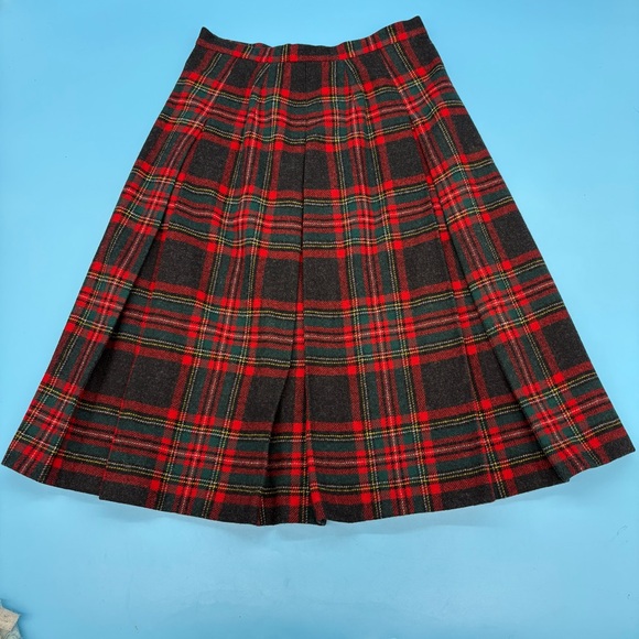 Vintage Pendleton Red Tartan Plaid Pleated Wool Skirt Size 14 - Picture 1 of 6